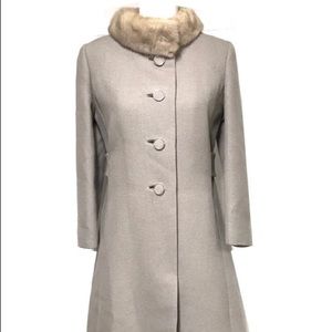 Vintage Long Pea Coat Fur Collar